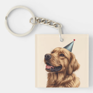 Birthday Golden Retriever Dog Keychain