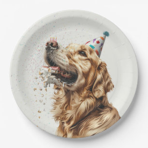 Birthday Golden Retriever Dog Paper Plate