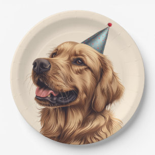 Birthday Golden Retriever Dog Paper Plate