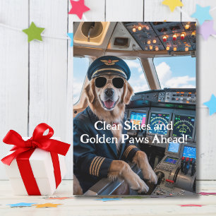 Birthday Golden Retriever Dog Pilot Funny Card