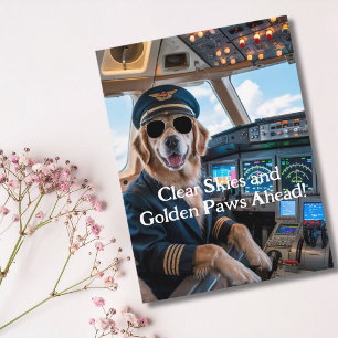 Birthday Golden Retriever Dog Pilot Funny Postcard