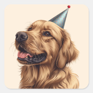 Birthday Golden Retriever Dog Square Sticker