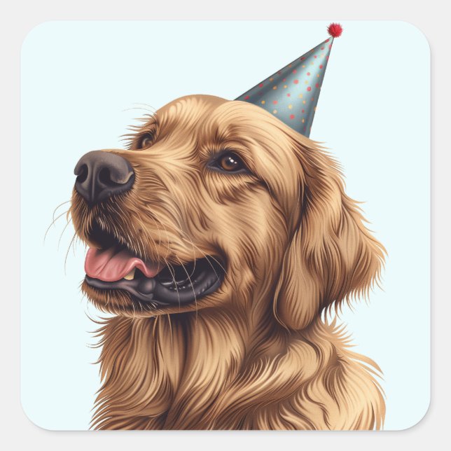 Birthday Golden Retriever Dog Square Sticker (Front)