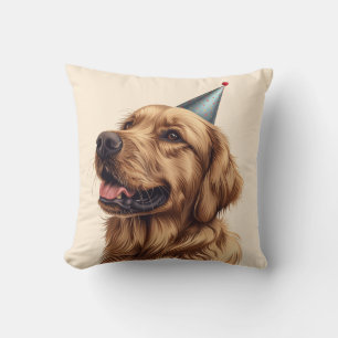 Birthday Golden Retriever Dog Throw Pillow