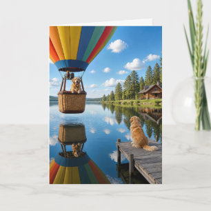 Birthday Golden Retriever in a Hot Air Balloon Card