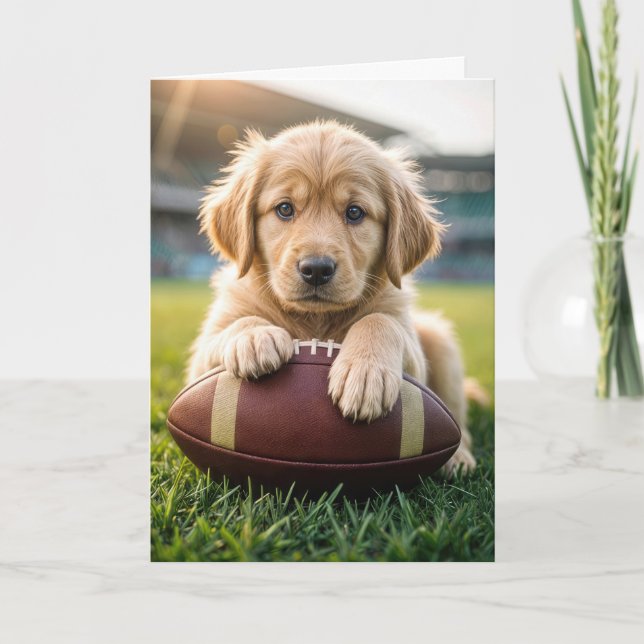 Birthday Golden Retriever On A Football  Card (Front)