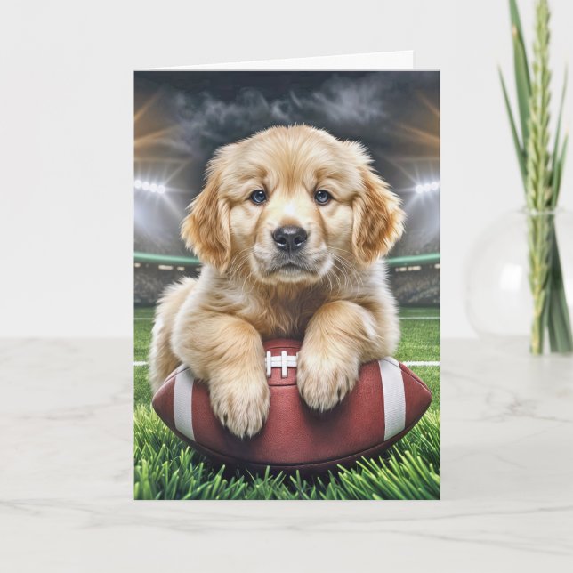 Birthday Golden Retriever On A Football  Card (Front)