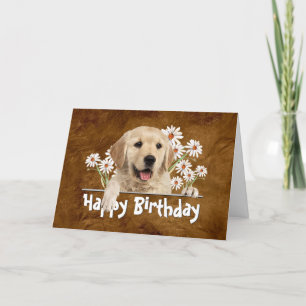 Birthday Golden Retriever on Brown Leather Card