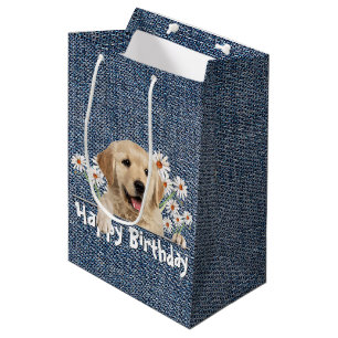 Birthday Golden Retriever On Denim Medium Gift Bag