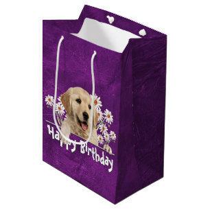 Birthday Golden Retriever On Purple Leather Medium Gift Bag