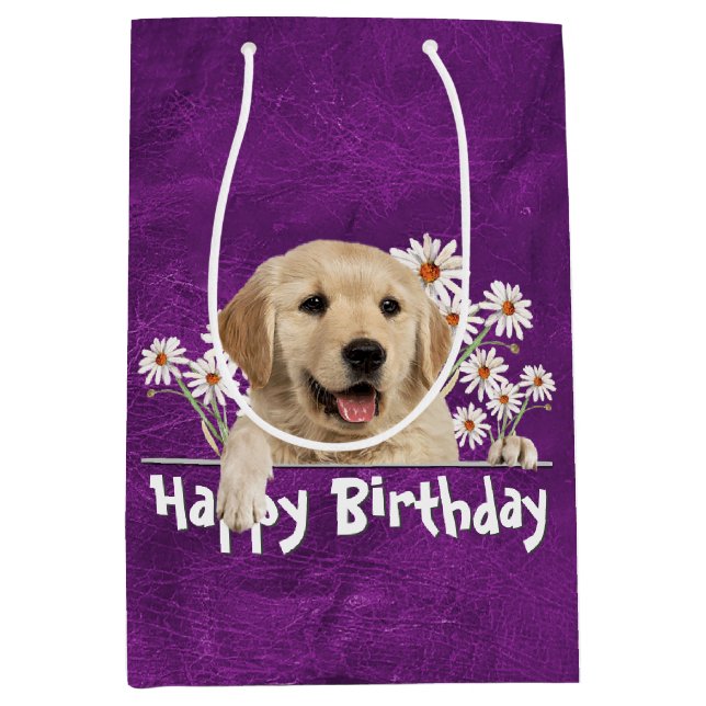 Birthday Golden Retriever On Purple Leather Medium Gift Bag (Front)