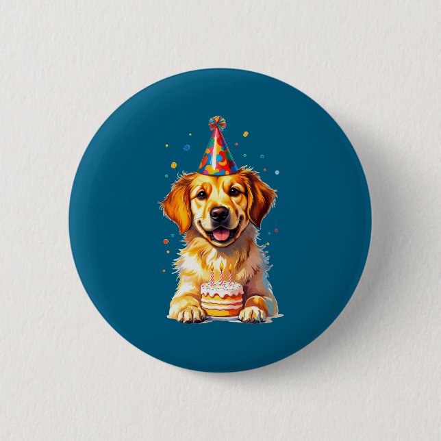 Birthday Golden Retriever, Party Dog  2 Inch Round Button (Front)