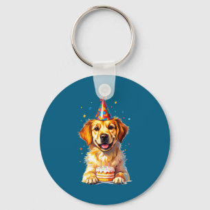 Birthday Golden Retriever, Party Dog  Keychain