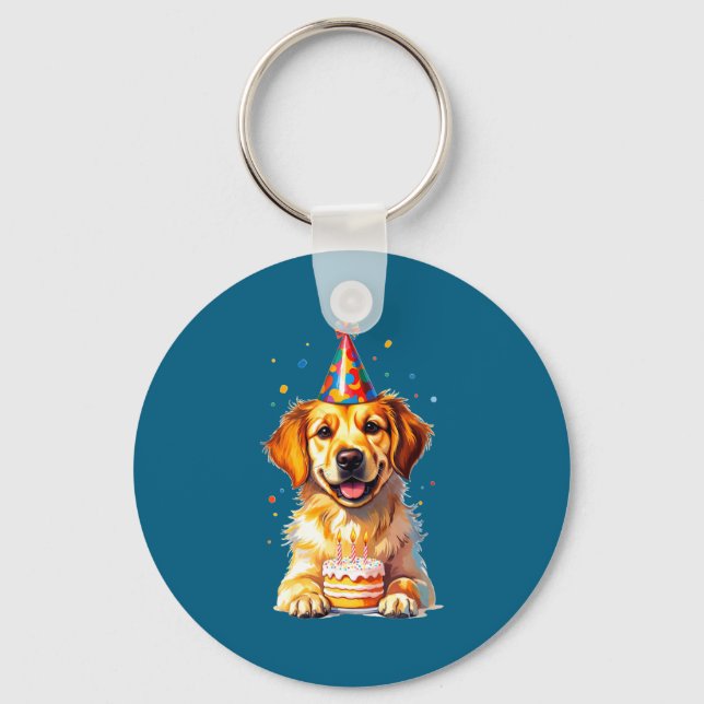 Birthday Golden Retriever, Party Dog  Keychain (Front)