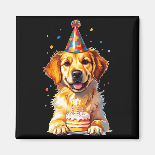 Birthday Golden Retriever, Party Dog  Magnet (Front)