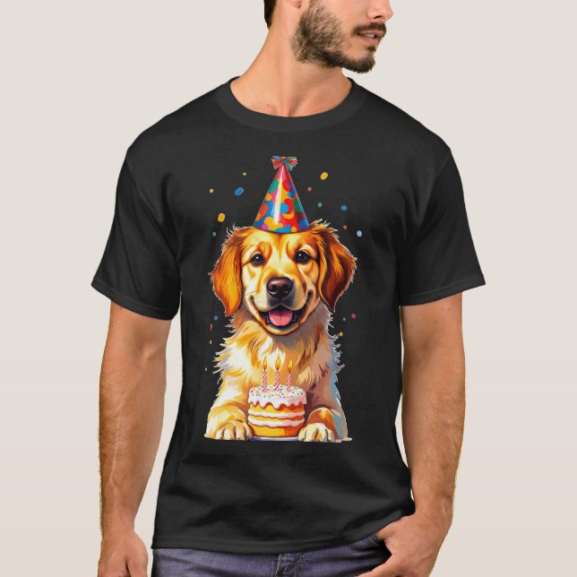 Birthday Golden Retriever, Party Dog  T-Shirt (Front)
