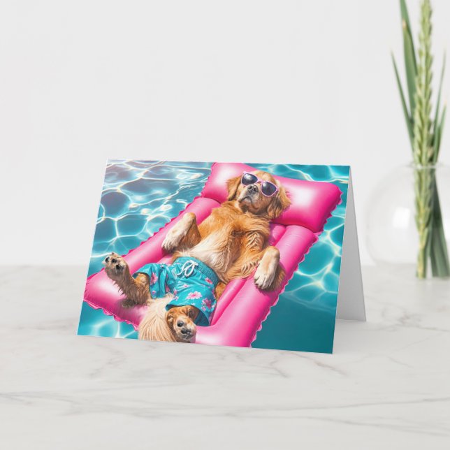 Birthday Golden Retriever Pool Mattress Card (Front)