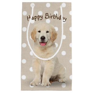 Birthday Golden Retriever Puppy On Polka Dots Small Gift Bag