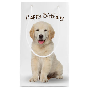Birthday Golden Retriever Puppy On White Small Gift Bag