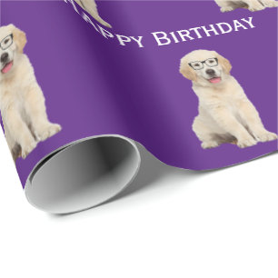 Birthday Golden Retriever Puppy With Glasses Wrap Wrapping Paper