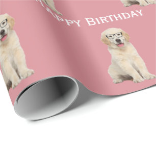Birthday Golden Retriever Puppy With Glasses  Wrap Wrapping Paper