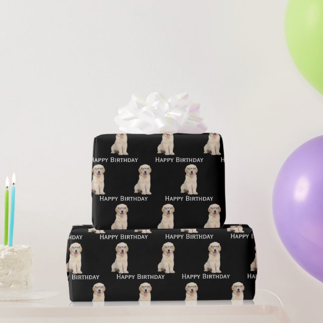 Birthday Golden Retriever Puppy With Glasses  Wrap Wrapping Paper (Party Gifts)