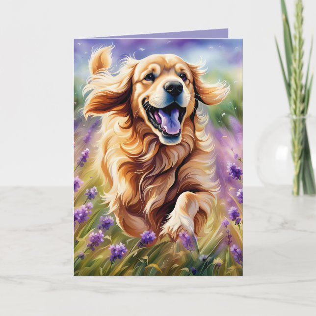 Birthday Golden Retriever Running Card (Front)