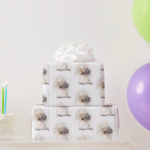 Birthday Golden Retriever with Leash  Wrapping Paper