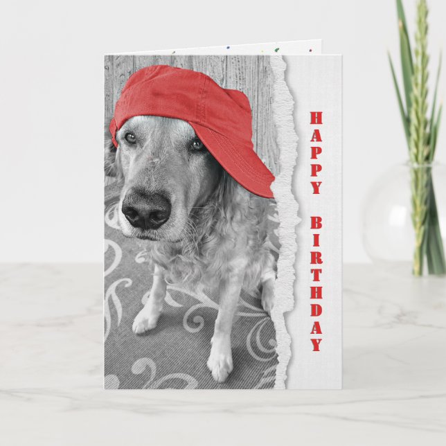 Birthday Golden Retriever with Red Cap Card (Front)