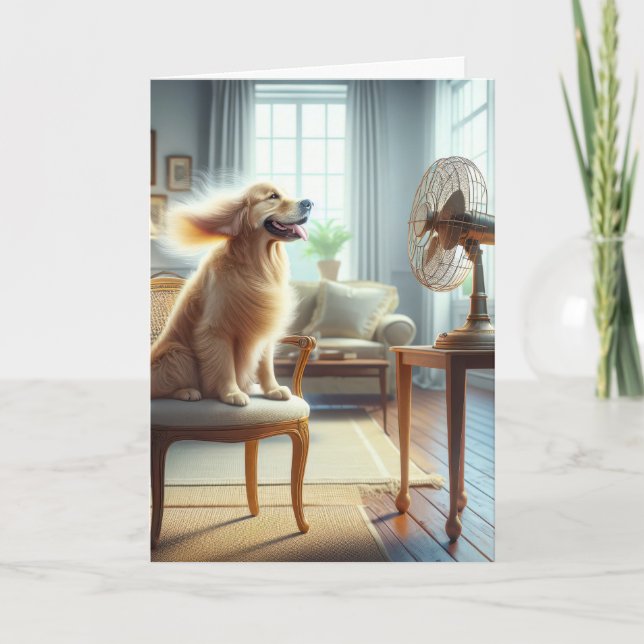 Birthday Golden Retriever With Retro Fan Card (Front)