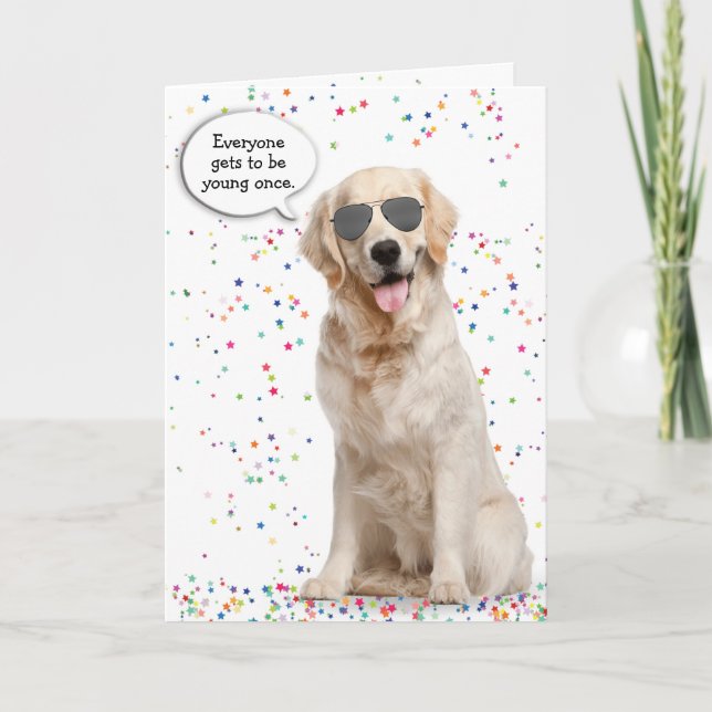 Birthday Golden Retriever with Sunglasses Card (Front)