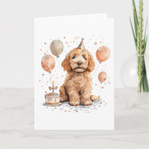 Birthday Goldendoodle Dog Birthday Cake Card