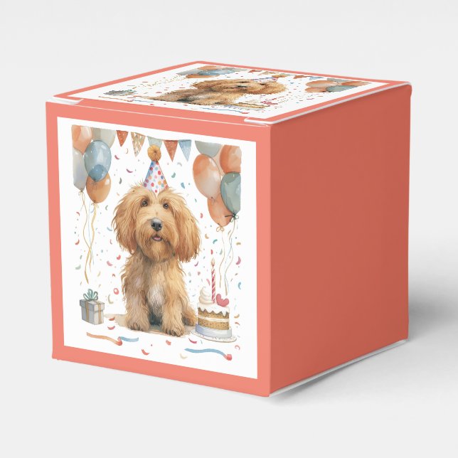 Birthday Goldendoodle Dog Favor Box (Front Side)