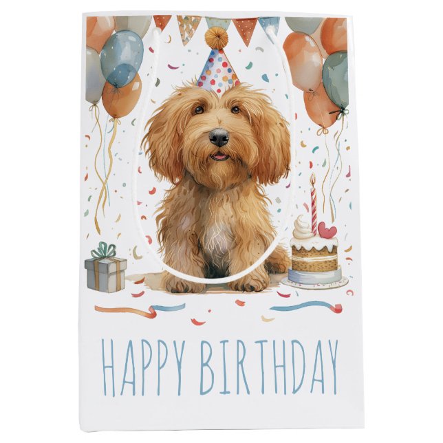 Birthday Goldendoodle Dog Medium Gift Bag (Front)