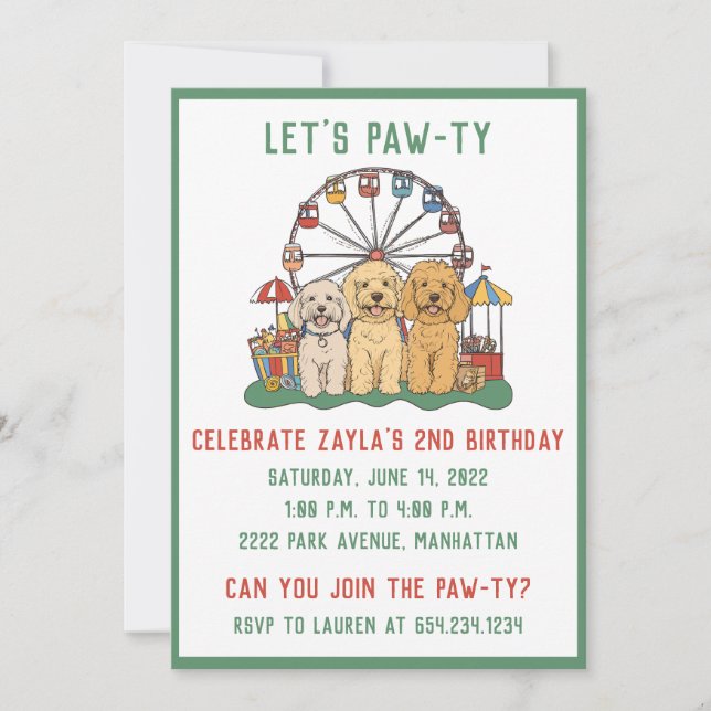Birthday Goldendoodle Dogs At A Carnival  Invitation (Front)
