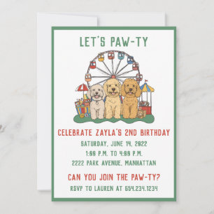 Birthday Goldendoodle Dogs At A Carnival  Invitation