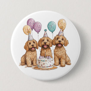 Birthday Goldendoodle Dogs Birthday Cake 3 Inch Round Button