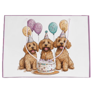 Birthday Goldendoodle Dogs Birthday Cake Large Gift Bag