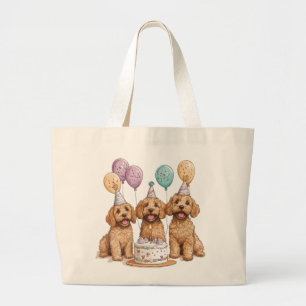Birthday Goldendoodle Dogs Birthday Cake Large Tote Bag