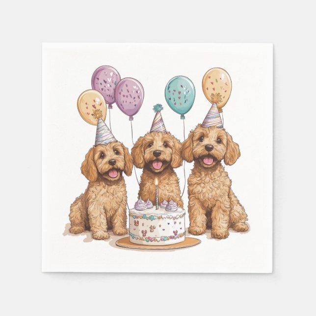 Birthday Goldendoodle Dogs Birthday Cake Napkin (Front)