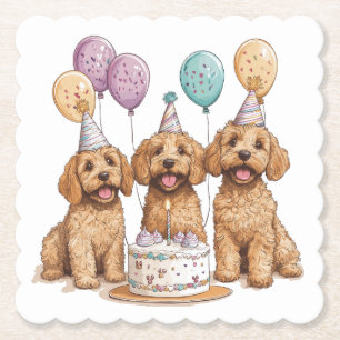 Birthday Goldendoodle Dogs Birthday Cake Paper Coaster