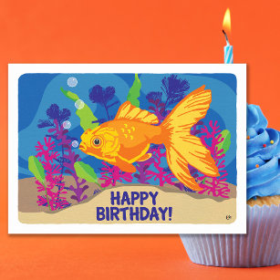 Birthday Goldfish Aquarium Blank Card
