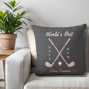Birthday Golf Mom Pink Golf Club Bows Custom Throw Pillow