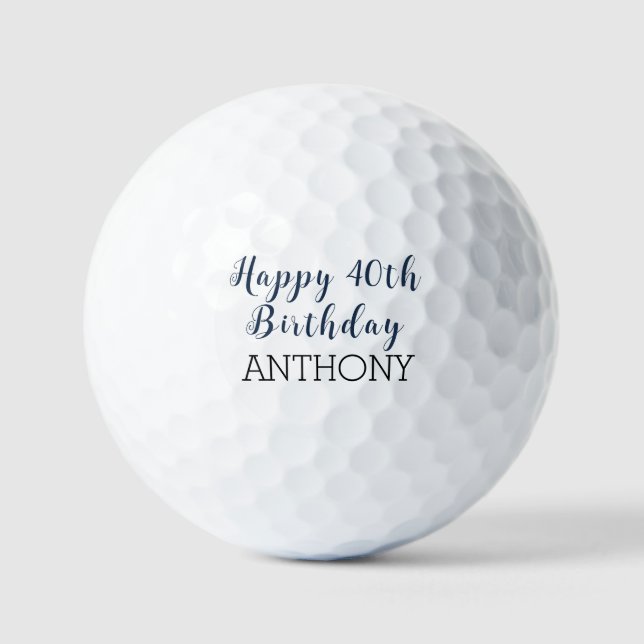 Birthday Golfer Funny 40th Forty Navy Blue Black G Golf Balls (Front)