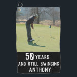 Birthday Golfer Funny 50th happy Dad Par Photo Golf Towel<br><div class="desc">50 years and still swinging,  photo,  funny 50th birthday quote golf towel. Perfect for dad,  grandad,  stepdad. Golfer gift idea. You can personalize the year and name.</div>