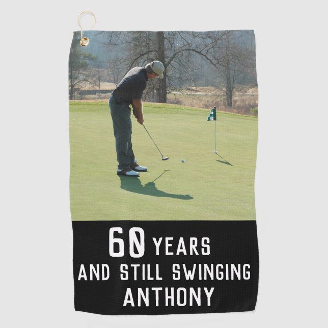 Birthday Golfer Funny 60th happy Dad Par Photo Golf Towel (Front)