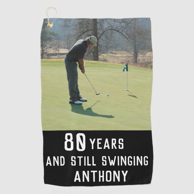 Birthday Golfer Funny 80th happy Dad Par Photo Golf Towel (Front)
