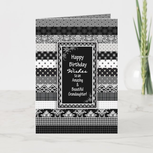 Birthday, GRANDDAUGHTER, Black/White Print Layers Card (Front)