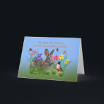 Birthday, Granddaughter, Bunny, Butterflies, Robin Card<br><div class="desc">A birthday card for a great granddaughter features colourful flowers, a red breasted robin, a cuddly brown bunny rabbit, and butterflies that fly above the yellow, red, purple and pink flowers. The inside verse is a text template and is easily changed or deleted. The flowers are images from artist Dana...</div>