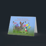 Birthday, Granddaughter, Bunny, Butterflies, Robin Card<br><div class="desc">A birthday card for a great granddaughter features colourful flowers, a red breasted robin, a cuddly brown bunny rabbit, and butterflies that fly above the yellow, red, purple and pink flowers. The inside verse is a text template and is easily changed or deleted. The flowers are images from artist Dana...</div>